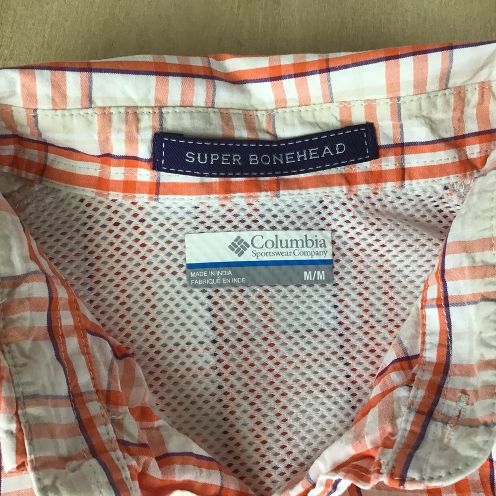 Clemson Tigers Columbia Super Bonehead Mens Medium Button Up Plaid Fishing Shirt - Picture 2 of 10